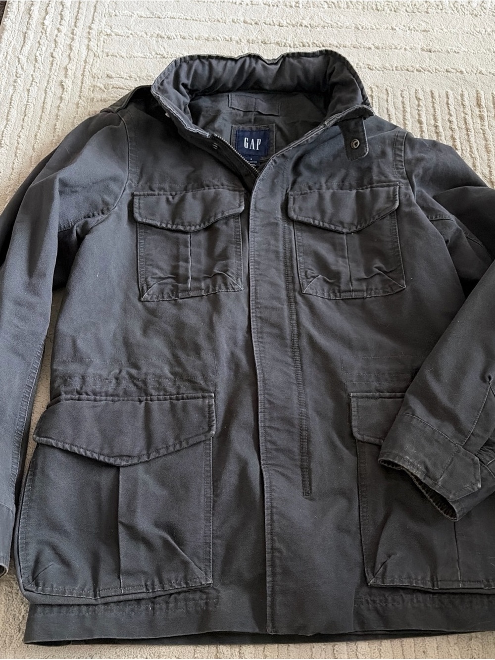 Rare Vintage GAP 4 Pocket Hideaway Hood Utility Field Jacket 90s Dark Gray 